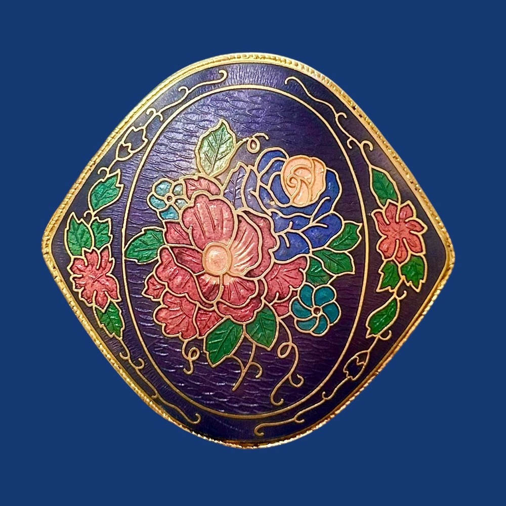 Vintage Cloisonné Brooch Pin Lovely Cobalt Blue Floral